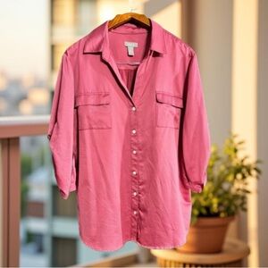 Chicos, pink blouse Pink Satin  size 3  = Size XL